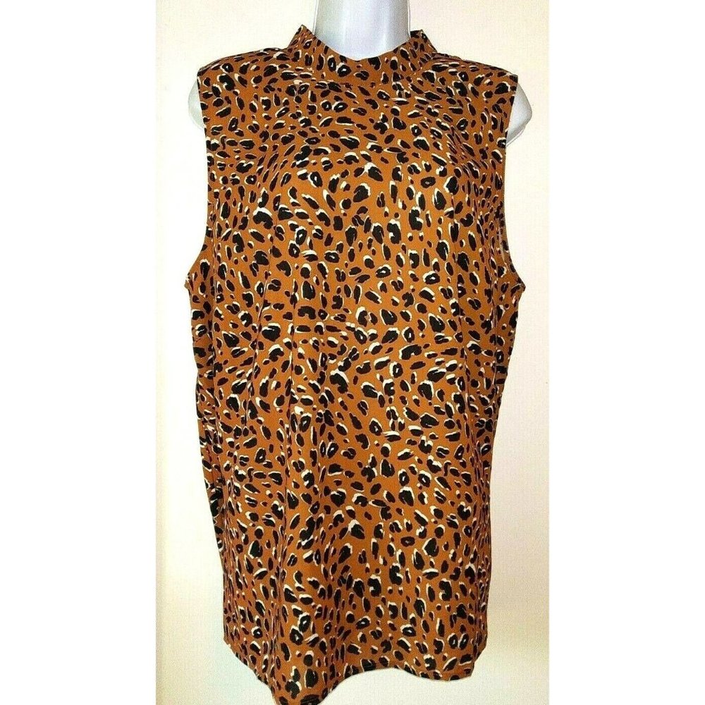 ELOQUII NWT 16 Brown w/ Black Leopard Spots Print BB Chiffon Sleeveless Blouse